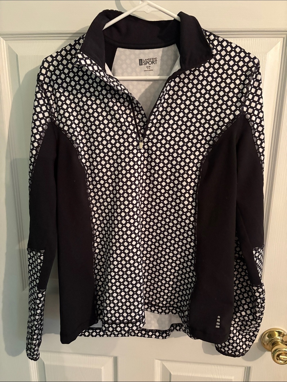 Lands' End Sport Black and White Geometric Zip Jacket